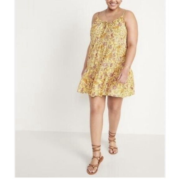 OLD NAVY Short Dress Cami Floral Tiered Spaghetti Straps Yellow Size XXL Women's - Picture 1 of 12
